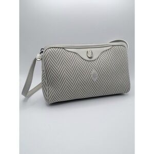 Vintage Mark Cross Cambas Shoulder Bag Chevron Embossed Leather Grey White 80's